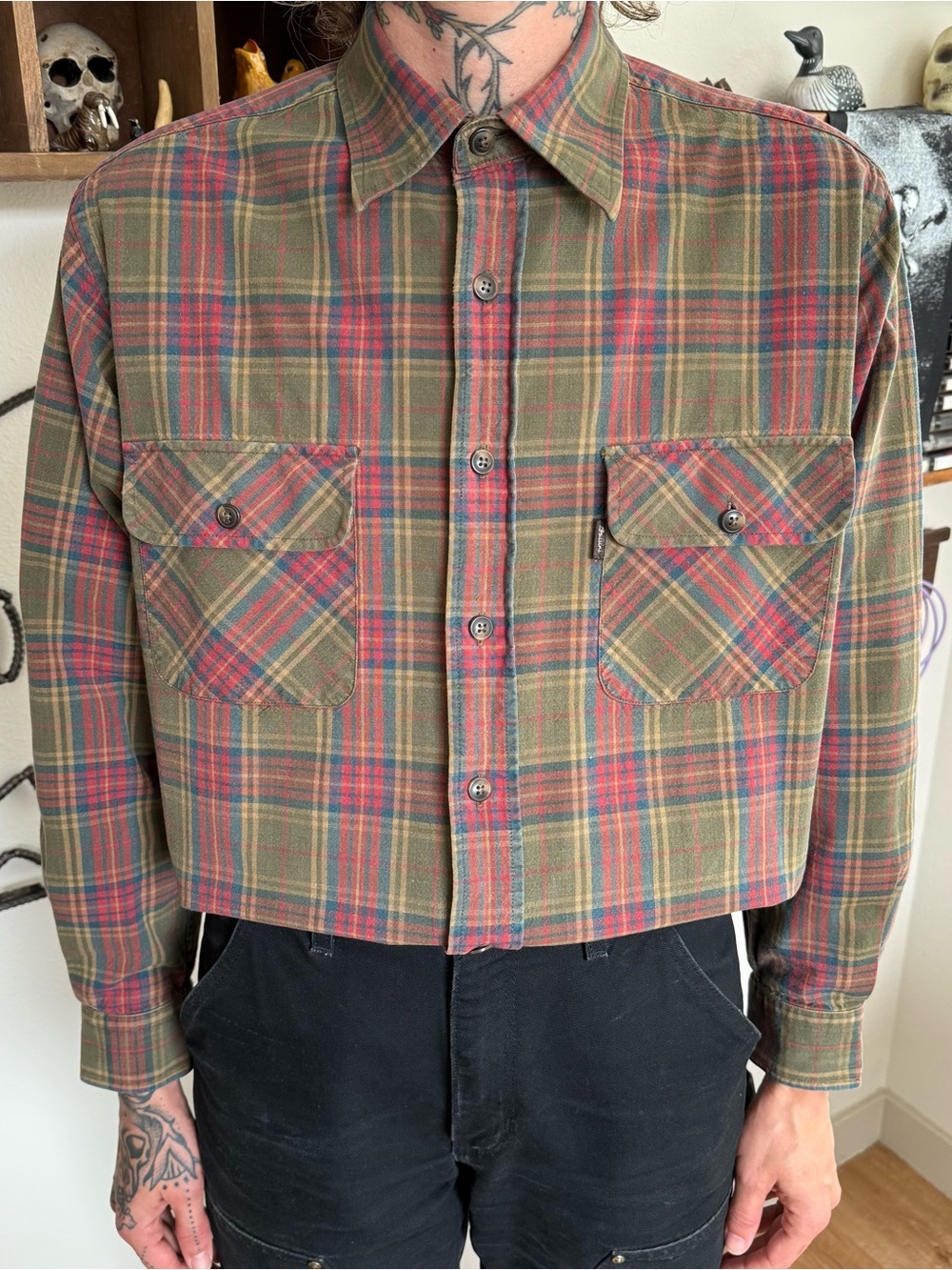 Vintage 90s Y2K Plaid Cotton LS Button Down Shirt ~ Size Medium